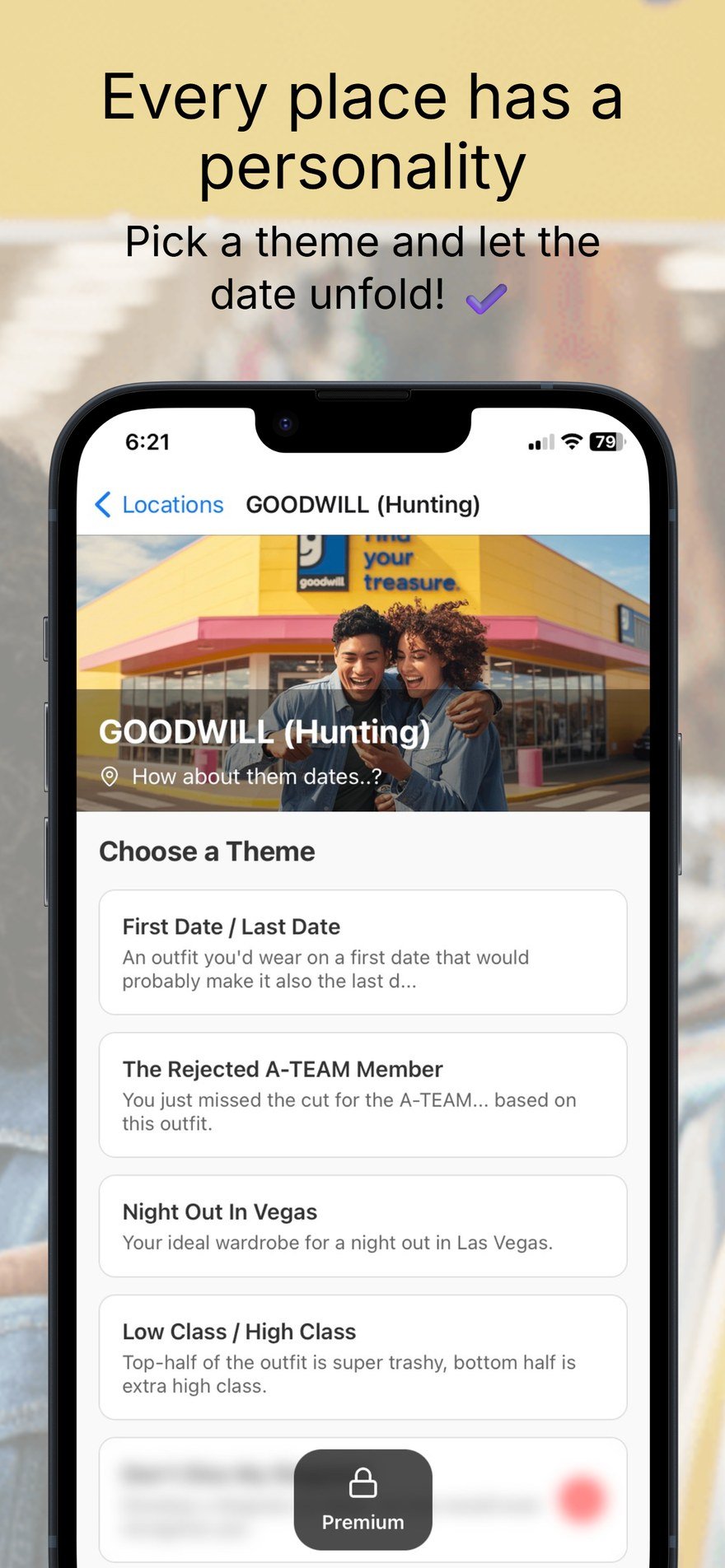 Choosing a theme at the Goodwill location in SnapDate