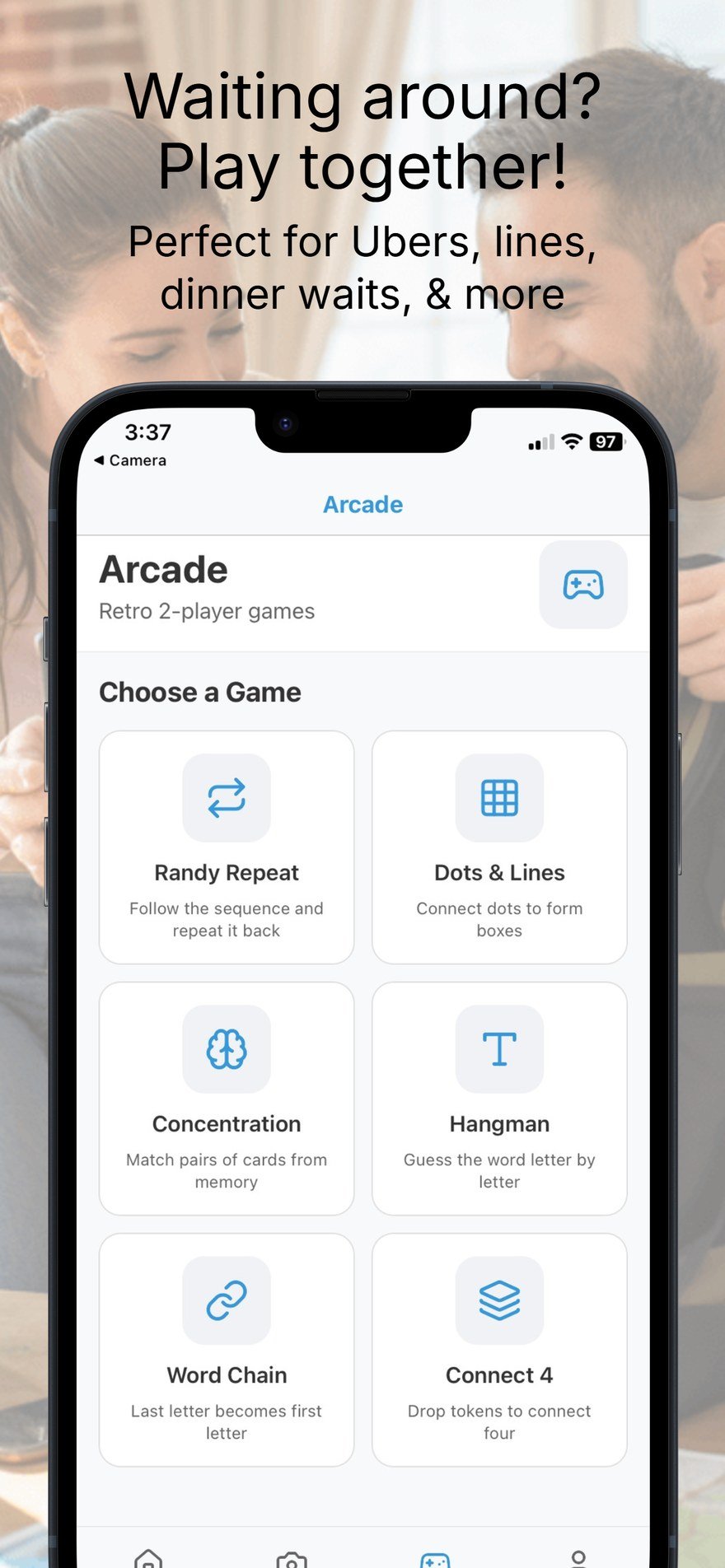 SnapDate Arcade game selection screen